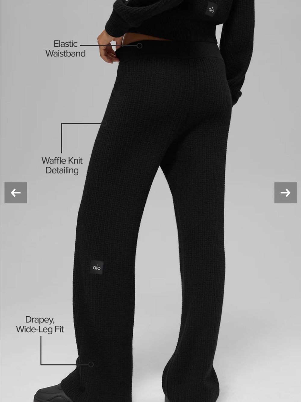 ALO Yoga Black Wide-Leg cashmere waffle Pants - Picture 2 of 5